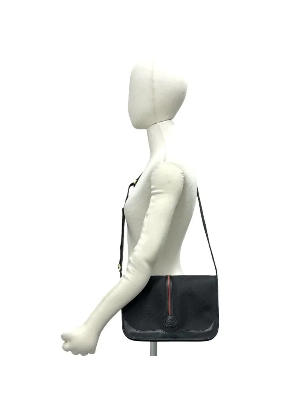 Gucci Vintage Sherry Line Micro GG Logo Leather Shoulder Bag Pochette Black